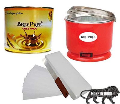 BREEPREE Waxing Automatic Wax Heater Device, Full Body Wax (600 g) Tin Can, Non-Woven Waxing Strips (30 Strips), Wax Applicator Knife Waxing Kit (Gold)
