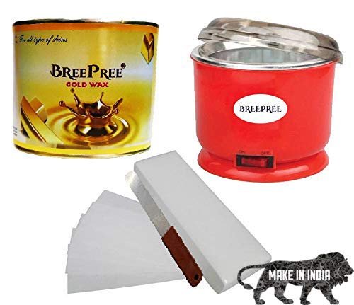 BREEPREE Waxing Automatic Wax Heater Device, Full Body Wax (600 g) Tin Can, Non-Woven Waxing Strips (30 Strips), Wax Applicator Knife Waxing Kit (Gold)