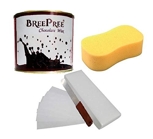 BREEPREE Chocolate Wax (600gm) with 30 Waxing Strips + Wax Spatula & Sponge