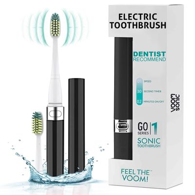 Voom Sonic Go 1 Series Travel Electric Toothbrush | Battery Operated Toothbrush for Adults & Kids, Dentist Recommended, Portable w/ 2 Minute Timer (Black)