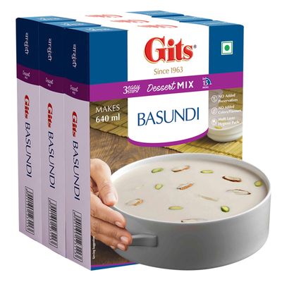Gits Instant Basundi Dessert Mix, Pure Veg, Indian Sweet and Dessert Ready Mix, 375 g (Pack of 3, 125g Each)
