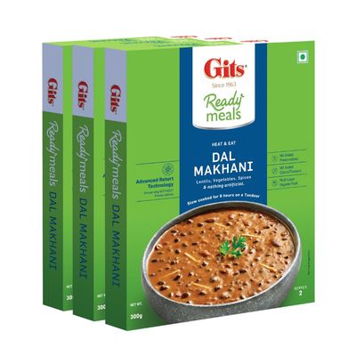 Gits Ready to Eat Dal Makhani, Pure Veg Heat and Eat Indian Meal, Microwaveable, 900g (Pack of 3, 300g Each)
