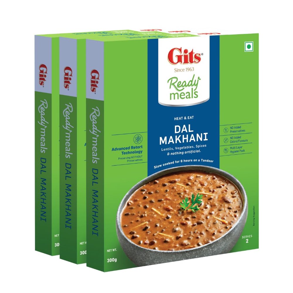 Gits Ready to Eat Dal Makhani, Pure Veg Heat and Eat Indian Meal, Microwaveable, 900g (Pack of 3, 300g Each)