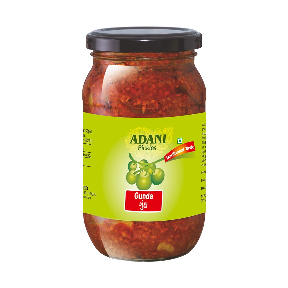 Adani Spices| Gunda | Gum berry Pickles -400gm Glass Bottle Pack Authentic Guajarati Taste