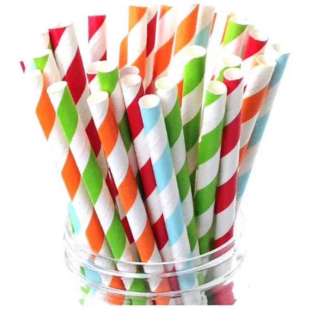 APSAMBR -100 Pack Biodegradable Paper Straws - Different Colors Rainbow Stripe/Polka Dots Paper Drinking Straws - Bulk Paper Straws for Juices, Shakes, Smoothies, Party Supplies Decorations (6mm &8inc)