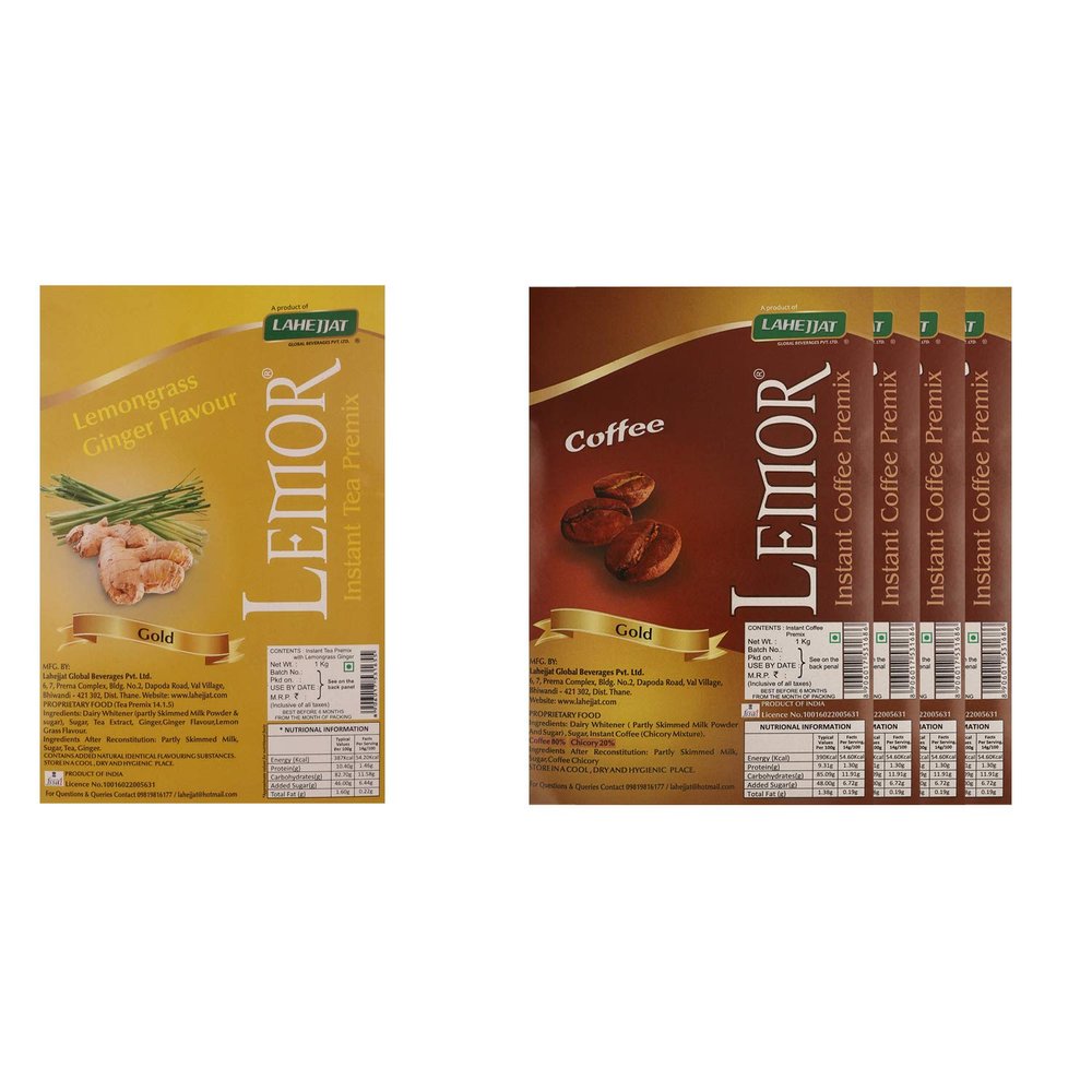 Lemor Gold Lemongrass Ginger Flavour Instant Tea Premix 1 kg|Instant premix Coffee 4kg|premix Coffee and Tea for Vending Machine |Ready to drink tea