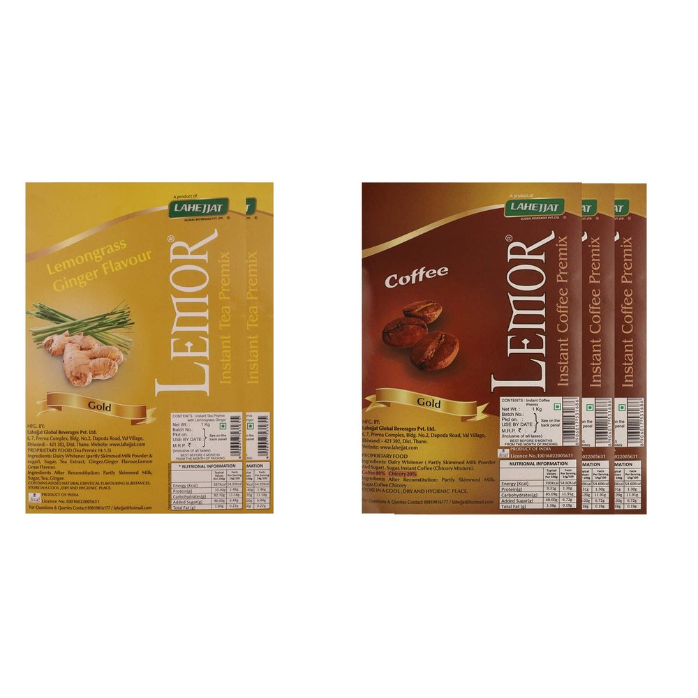 Lemor Gold Lemongrass Ginger Flavour Instant Tea Premix 2 kg|Instant premix Coffee 3kg|premix Coffee and Tea for Vending Machine |Ready to drink tea