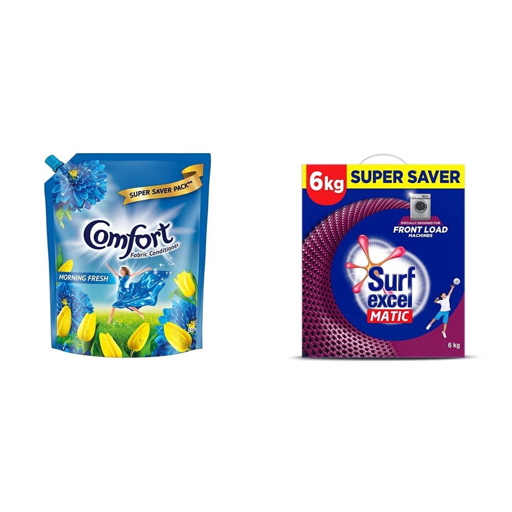 Comfort After Wash Morning Fresh Fabric Conditioner Pouch - 2 L & Matic Front Load Detergent Powder - 4 kg with Free 2 kg Combo