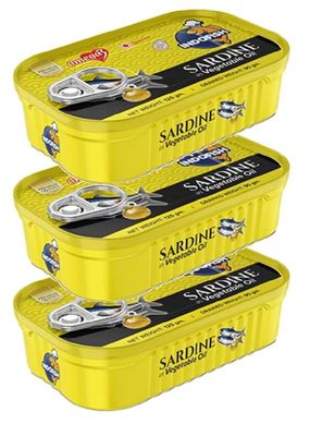 Indofish Sardine In Vegetable Oil, 3 X 125 g