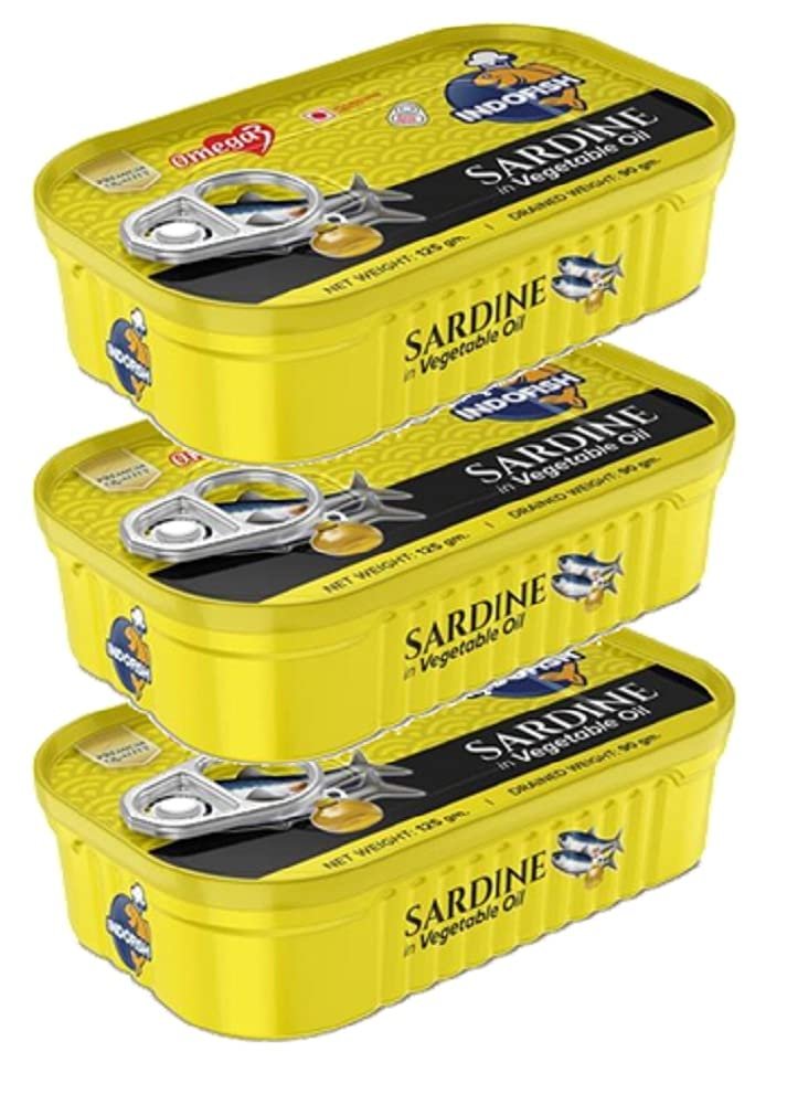 Indofish Sardine In Vegetable Oil, 3 X 125 g