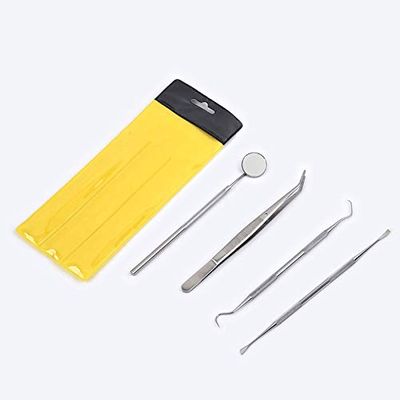 Forgesy 4Pcs/Set Stainless Dental Mirror Stainless Steel Dental Dentist Prepared Tool Set Probe Tooth Care Kit Instrument Tweezer Hoe