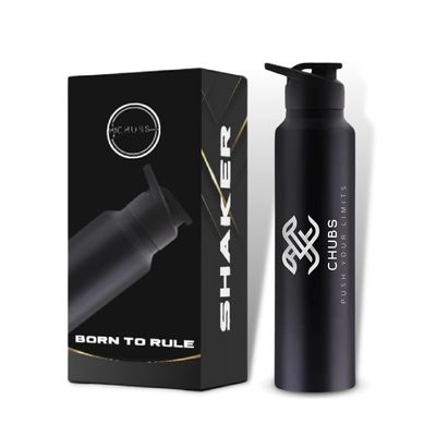 CHUBS Gloss Edition Gym Steel Shaker Mixer 1000 ml Shaker Sports Water Bottles 1 Litre Water Bottle for Men Leakproof, Rust free-1000 ml Steel Water Bottle Black