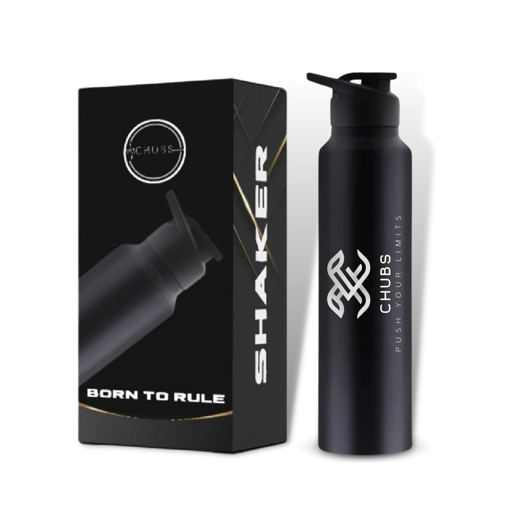 CHUBS Gloss Edition Gym Steel Shaker Mixer 1000 ml Shaker Sports Water Bottles 1 Litre Water Bottle for Men Leakproof, Rust free-1000 ml Steel Water Bottle Black