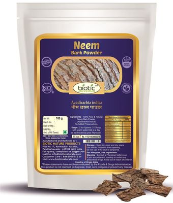 Biotic Natural Neem Bark Powder (Azadirachta indica) - neem chaal powder for teeth cleaning and Eating - 100gm