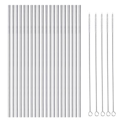 OKGD Set of 20 Stainless Steel Straws Long 8.5 Inch Drinking Metal Straws Reusable Drinking Straws for 20 OZ (20 Straight| 5 Brushes)