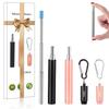 Doboli 2 Pack Reusable Metal Straws Collapsible Stainless Steel Drinking Portable Telescopic Straw with Case Black/Rose Gold view 1