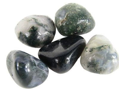 5 Piece Green Moss Agate Tumbled Stones (About 0.75-1 Inch) - Healing Stones, Metaphysical Healing, Chakra Stones for Wicca, Reiki, Healing, Metaphysical, Chakra, Positive Energy or Gift
