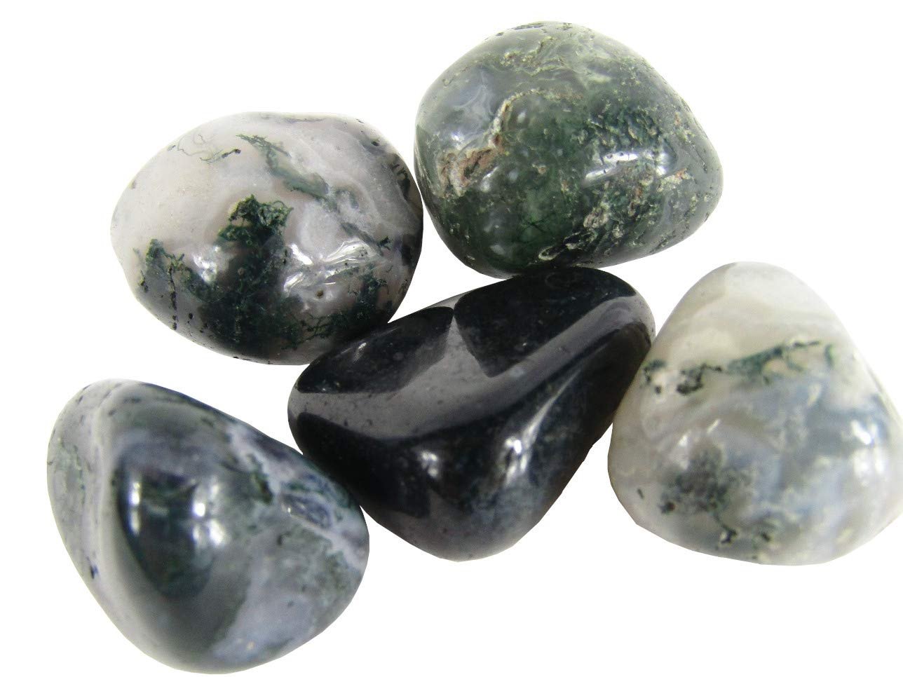 5 Piece Green Moss Agate Tumbled Stones (About 0.75-1 Inch) - Healing Stones, Metaphysical Healing, Chakra Stones for Wicca, Reiki, Healing, Metaphysical, Chakra, Positive Energy or Gift