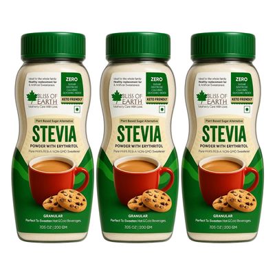 Bliss of Earth Stevia Powder, Organic Sugar Free Zero Calorie Sweetener Diabetic and Keto Friendly 99.8% Purity Vegetarian Gluten Free Quick Dissolve (200 gm (Pack of 3))