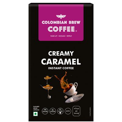 Colombian Brew Creamy Caramel Instant Coffee Powder, No Sugar, 40g (Hot & Cold Coffee)