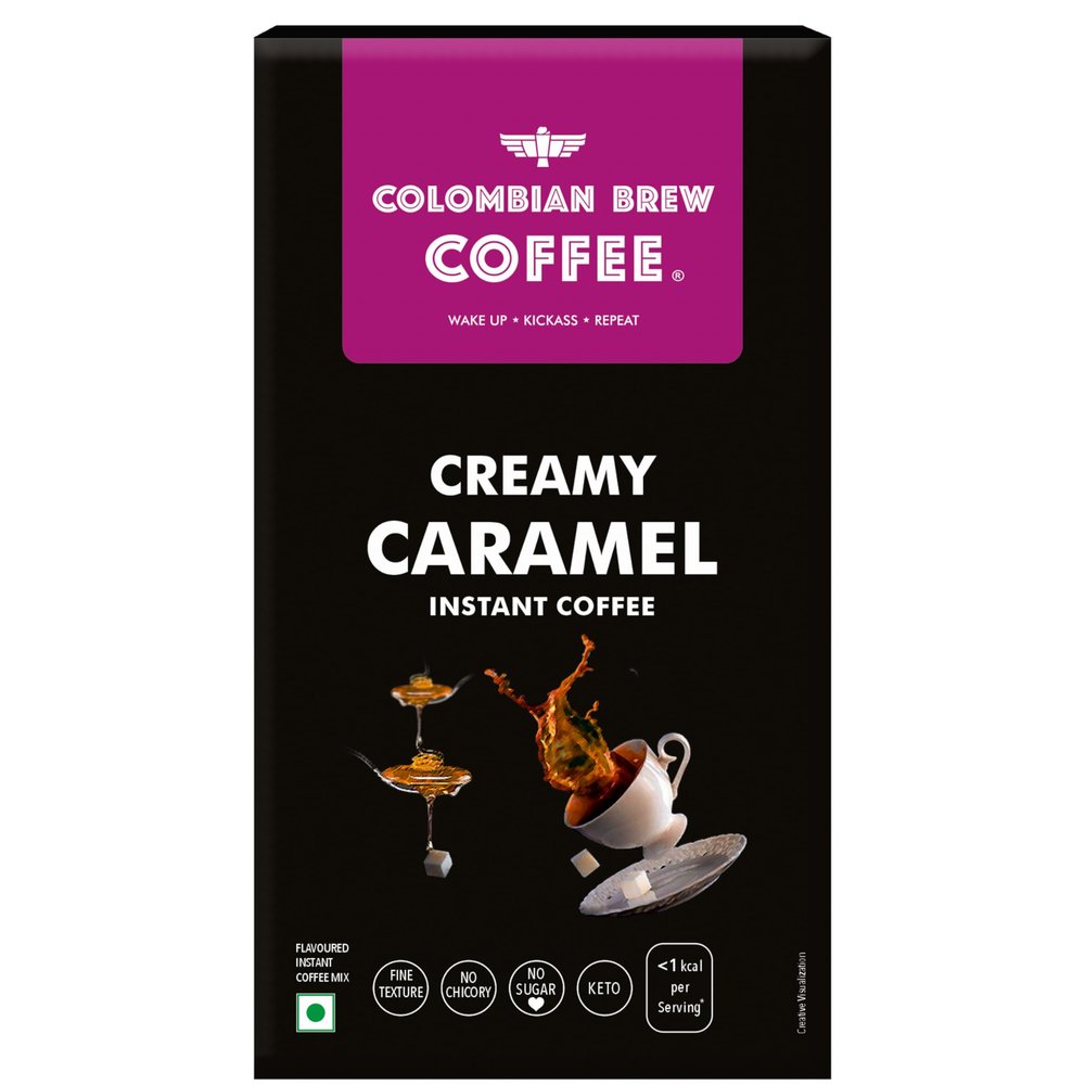 Colombian Brew Creamy Caramel Instant Coffee Powder, No Sugar, 40g (Hot & Cold Coffee)