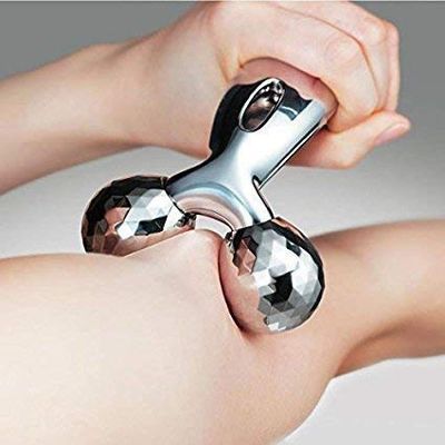 Bhavyam new handled 3D roller massager tool for shoulder face neck pain remover (Aluminium/silver)