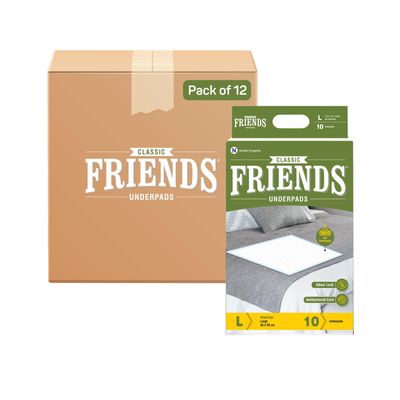 Friends Classic Disposable Underpads,Soft & Super Absorbency - 60x90 cm (Pack of 12).