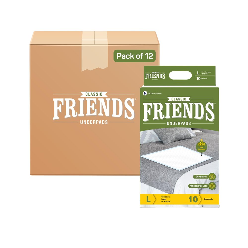 Friends Classic Disposable Underpads,Soft & Super Absorbency - 60x90 cm (Pack of 12).