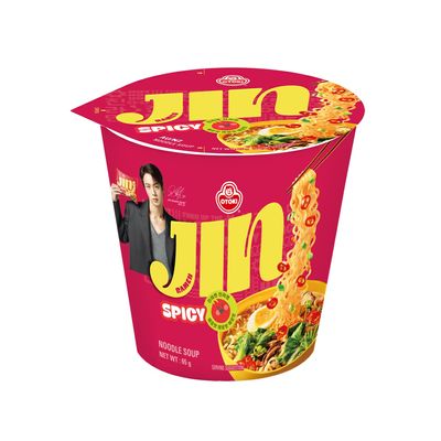 Ottogi Jin Ramen Korean Style Instant Noodles Spicy Flavor 65g Cup, Pack of 1 | Veg & Authentic Korean Ramen Noodles | The Product Of Korea