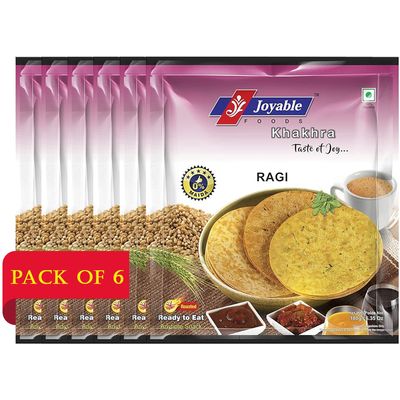 Joyable Khakhra - Ragi/Nachni | Dry Chapati | Khakra Fresh Gujarati Namkeen Snacks | Ready To Eat - Roasted - Khakhra Snacks| Vacuum Packed - Pack of 6 (Ragi/Nachni - 200 Gms Each)