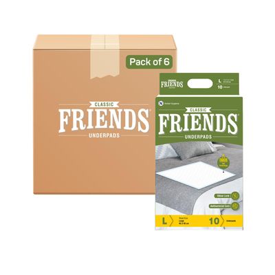 Friends Classic Disposable Underpads,Soft & Super Absorbency - 60x90 cm (Pack of 6).