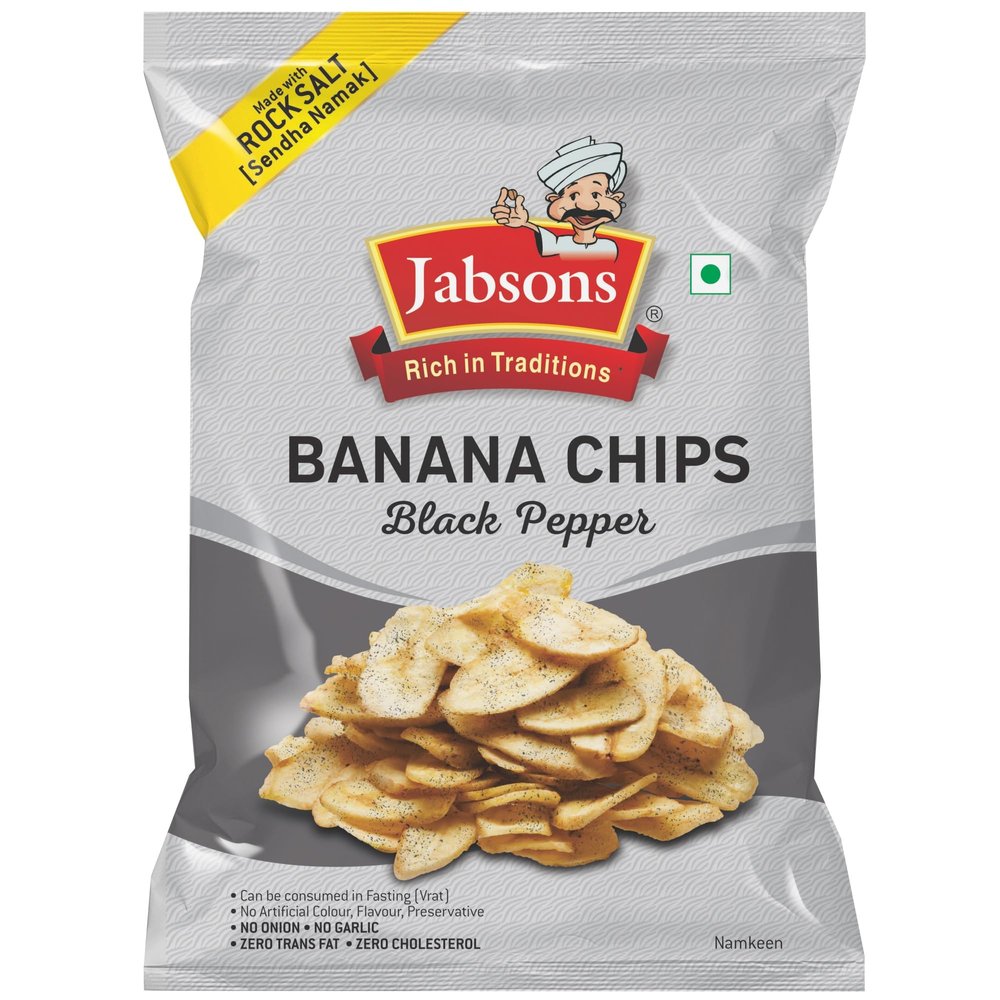 Jabsons Banana Chips 150g | Black Pepper Flavour | No Onion No Garlic | Vrat-Friendly Namkeen | Healthy Ready to Eat Banana Snack | Savoury & Mildly Spiced Chips