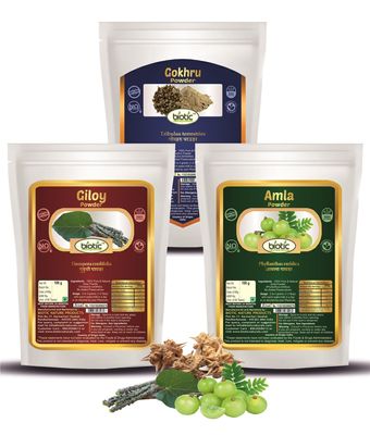 Biotic Natural Gokhru, Giloy and Amla Powder - 300g (100g each)