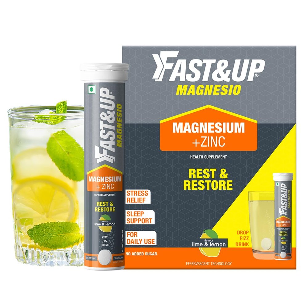 Fast&Up Magnesio - Restful Sleep Supplement - Magnesium & Zinc for Stress Management & Promoting Deep Sleep (60 Effervescent Tablets, Lime & Lemon Flavor)