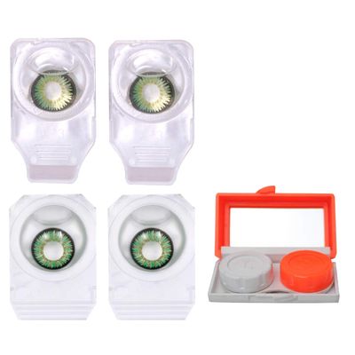 Choice Empire Monthly Colored Contact Lenses Zero Power for Eye Combo Pack of 2 with 1 Lens Travel Kit Green-Turquoise