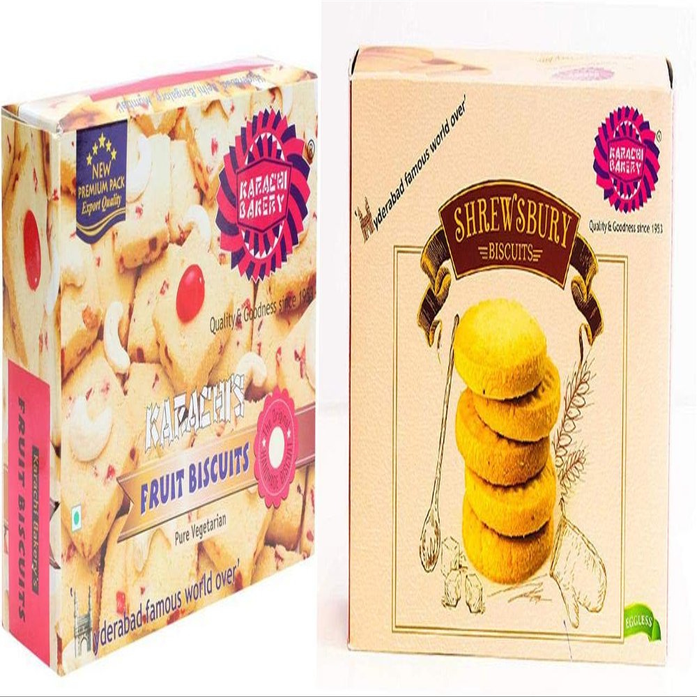 Karachi Bakery Fruit Biscuit & Shrewsbury-Biscuit 400g.(Pack of 2)