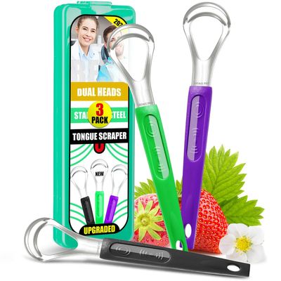CATACC Pro Tongue Scraper, 2 Pack Professional Stainless Steel Tongue Scrapers Cleaner with 2 Carrying Box for Family, Kids, Travel, Home, Office