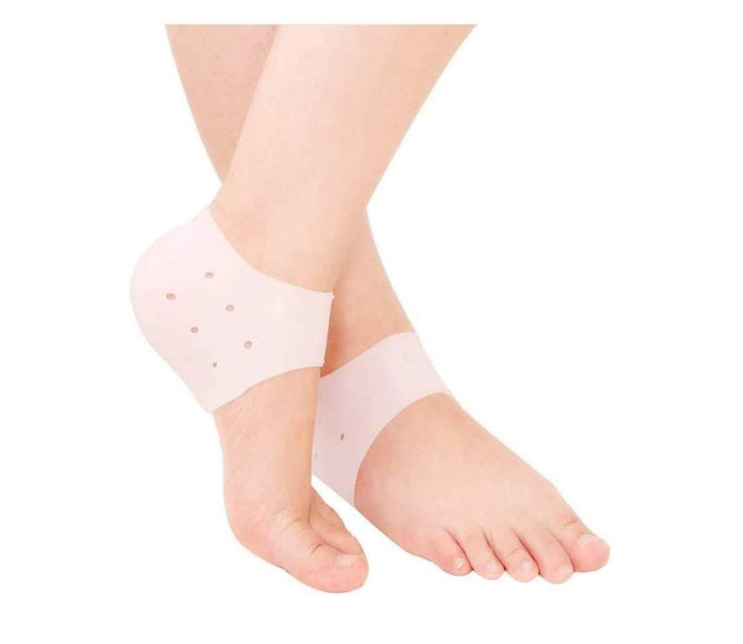 AJB Silicone Gel Heel Pad Socks for Pain Relief for Men and Women (Beige, Free Size) - 1 Pair