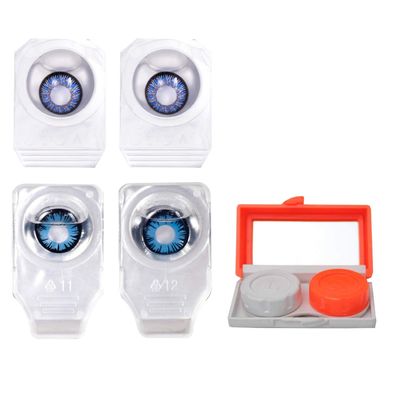 Choice Empire Monthly Colored Contact Lenses Zero Power for Eye Combo Pack of 2 with 1 Lens Travel Kit Dark Blue-Blue