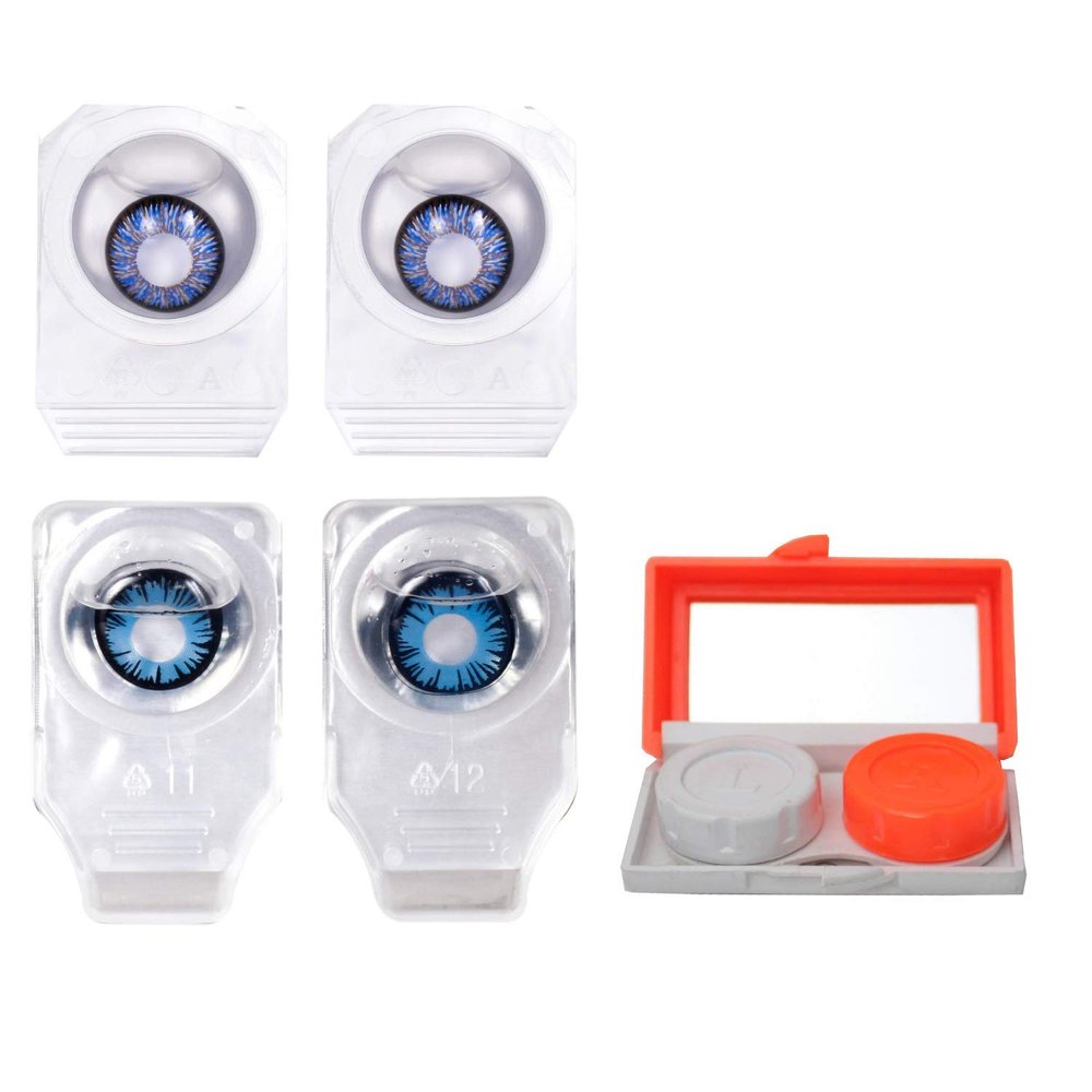 Choice Empire Monthly Colored Contact Lenses Zero Power for Eye Combo Pack of 2 with 1 Lens Travel Kit Dark Blue-Blue