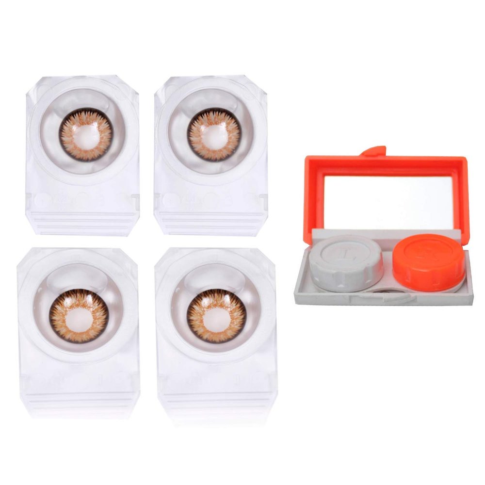 Choice Empire Monthly Colored Contact Lenses Zero Power for Eye Combo Pack of 2 with 1 Lens Travel Kit Hazel-Honey