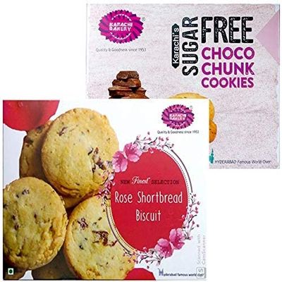 Karachi Bakery Sugar Free Choco Chunk & Rose Short Bread Biscuit 250g.(Pack of 2)