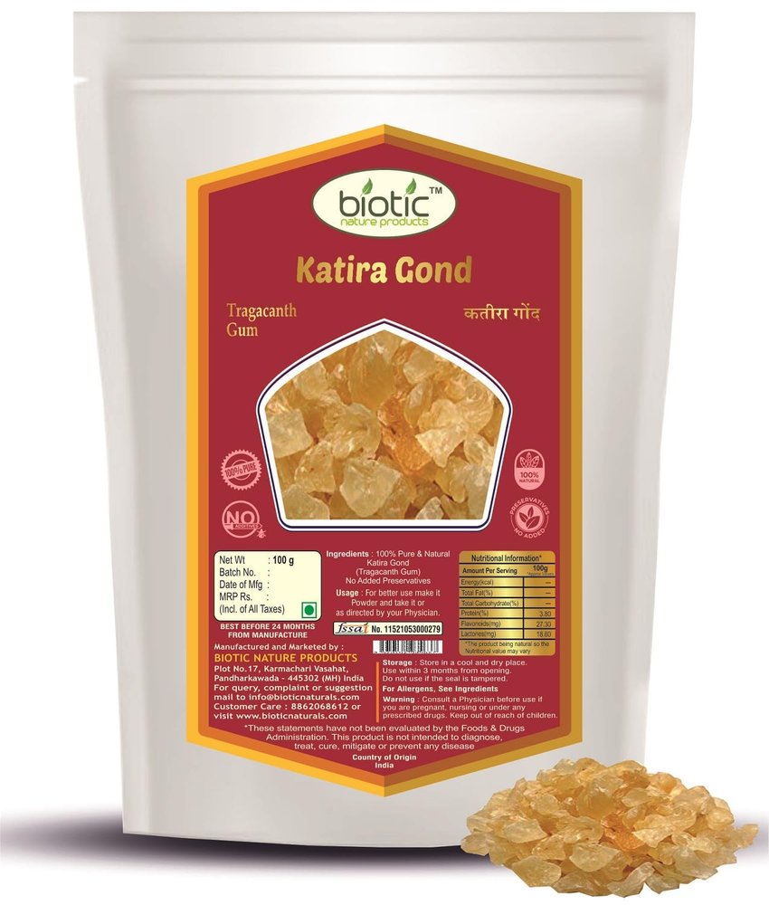 Biotic Pure Gond Katira 100gm Edible Gum - Almond Gum Badam Pisin Organic - Gondh Katila for Laddu and Summer Drink