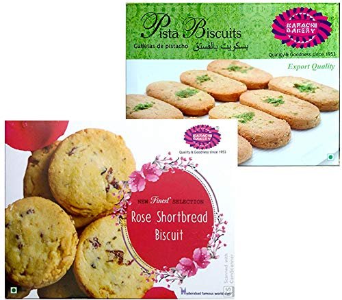 Karachi Bakery Pista Biscuit & Rose Pista Biscuit 650g.(Pack of 2)