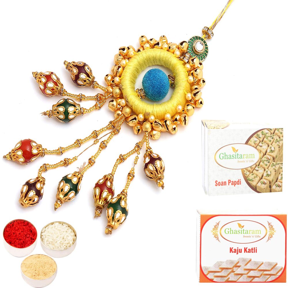 Ghasitaram Gifts Rakhis Online- Mere Pyaare Veera rm 072 Rakhi Loomba with 200 GMS of Kaju katli and 200 GMS of Soan Papdi