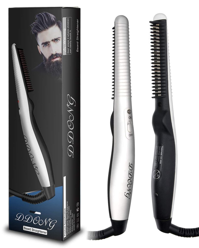 DDONG Beard Straightener Comb,Quick Electric Heated Beard Brush Beard Styler For Men,Travel Portable Styling Comb Beard Iron,Multifunctional Hair Straightening Brush