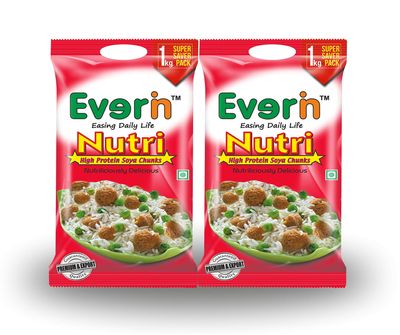 Everin Nutri High-Protein Soya Chunks 1kg (Pack of 2) | Healthy & Nutritious Soya Wadi | 100% Vegetarian & Delicious Plant-Based Protein