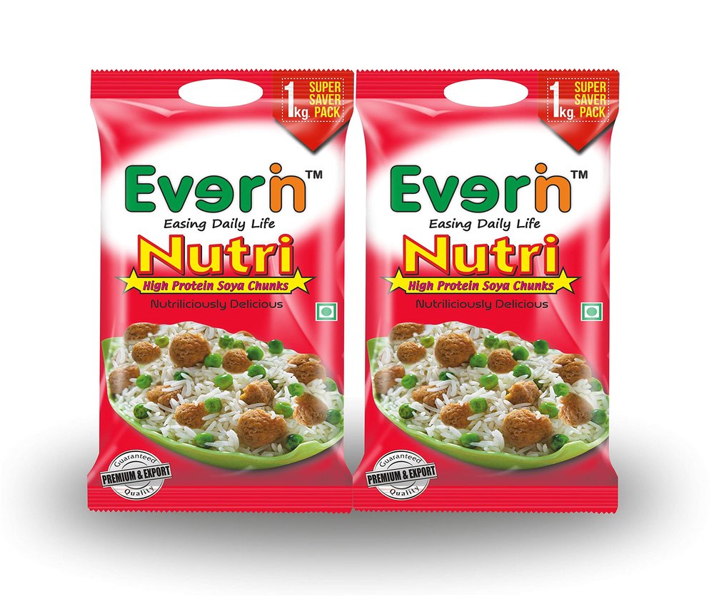 Everin Nutri High-Protein Soya Chunks 1kg (Pack of 2) | Healthy & Nutritious Soya Wadi | 100% Vegetarian & Delicious Plant-Based Protein