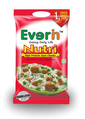 Everin Nutri High-Protein Soya Chunks 1kg | Healthy & Nutritious Soya Wadi | 100% Vegetarian & Delicious Plant-Based Protein