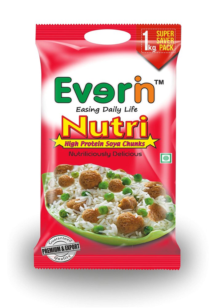 Everin Nutri High-Protein Soya Chunks 1kg | Healthy & Nutritious Soya Wadi | 100% Vegetarian & Delicious Plant-Based Protein